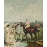 Louis Basset, At the Racecourse, Oil on board