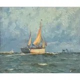 Kurt Peiser, A Ketch off the Coast, Oil on canvas