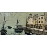 Charles Levier, Harbor with Sailboats, Oil on canvas