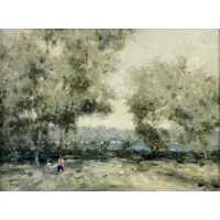Andre Gisson, Figures by a River, Oil on canvas