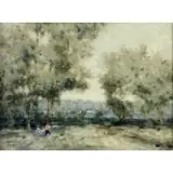Andre Gisson, Figures by a River, Oil on canvas