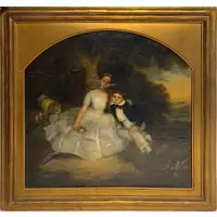 Parent, Portrait of a Brother and Sister, 1845, Oil on canvas laid to board in a shaped spandrel