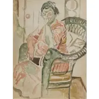 William Sommer, Portrait of Woman in Chair, Watercolor and pencil on paper