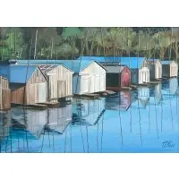 Columbus Knox, Boat Houses, Mixed media