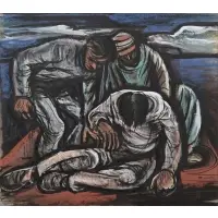 Francis de Erdely, Travelers Helping A Fallen Companion, Mixed media on paper