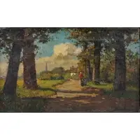 Bernardus, Mother and Child on a Country Path, Oil on canvas