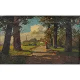 Bernardus, Mother and Child on a Country Path, Oil on canvas
