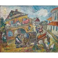 David Burliuk, Travelers Stop, Oil on canvas