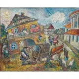 David Burliuk, Travelers Stop, Oil on canvas