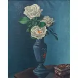 Ernest Fiene, White Roses in a Blue Vase