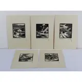 Alfred Marzin, Untitled, 5 Woodcuts Five woodcuts of French scenes, unframed