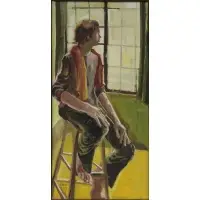 Alex Grig, Oil on canvas, Oil On Canvas Boy seated on stool