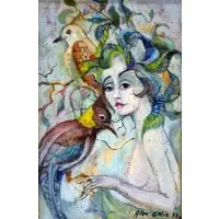 Alex Grig, Bird Lady, Oil On Canvas "Bird Lady"