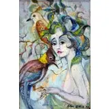 Alex Grig, Bird Lady, Oil On Canvas "Bird Lady"