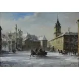 Jan Rawicz, Sleighs passing the royal castle in Warsaw, Oil on Canvas