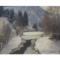 John Franke, Snow Scene, Oil on canvas, signed lr rt