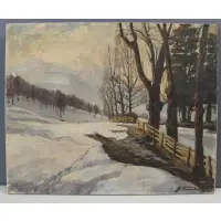 John Franke, Snow scene, Oil on canvas signed