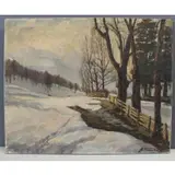 John Franke, Snow scene, Oil on canvas signed