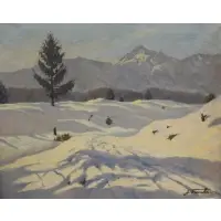 John Franke, Snow Scene, Oil on canvas signed lr rt