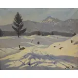 John Franke, Snow Scene, Oil on canvas signed lr rt