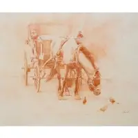 Richard Schmidt, Horse and Pigeons, Conte crayon on paper