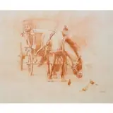 Richard Schmidt, Horse and Pigeons, Conte crayon on paper