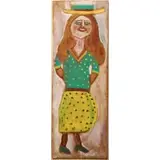 Jimmy Lee Sudduth, Full Length Woman in Green & Yellow, Mixed media on board