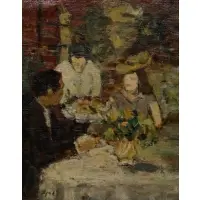 Gabriel Spat, Au Restaurant, Antibes, Oil on canvas board