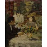 Gabriel Spat, Au Restaurant, Antibes, Oil on canvas board