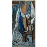Elizabeth Olds, Mending the Fishing Nets, Gouache and ink on paper
