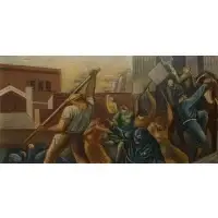 Abraham Harriton, Workers Strike Fight, Oil on board
