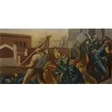 Abraham Harriton, Workers Strike Fight, Oil on board
