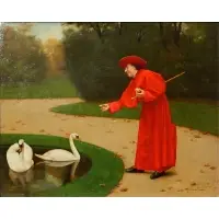 Léo Herrmann, Feeding the Swans or Feeding Time, Oil on canvas
