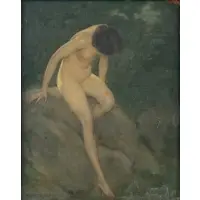 Warren B. Davis, Nymph on Rock, Oil on artist board
