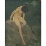 Warren B. Davis, Nymph on Rock, Oil on artist board