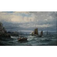 Seascape, Off the Coast of Whitby, Yorks, England by William Thornley, Oil on canvas, sold Jan 2025