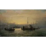 William Ashlow Thornley, Sunset - Old Hulks on the Hamoaze near Devonport, England, Oil on canvas