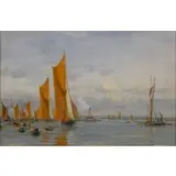 Ships Near A Harbour by William Lionel Wyllie, Oil on board, sold Jan 2025