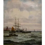 William Thornley, Clipper & Steam Tug off Hastings Harbor, England, Oil on canvas