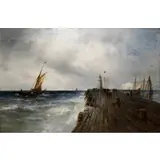 Gustave de Breanski, Fishing Boats Making for Port, Oil on canvas