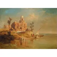 Orientalist River View by Thomas Moran, Oil on canvas, sold Jan 2025