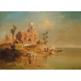 Thomas Moran, Orientalist River View, Oil on canvas