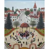 Maurice Ghiglion Green, The Village Bandstand, Oil on masonite