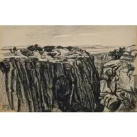 José Chávez Morado, Desert Cliff Plateau, Charcoal on paper