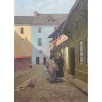 Konstantin Szewczenko, A Conversation At the Door, Oil on canvas