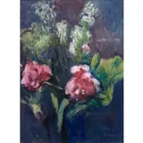 Josef Dobrowsky, Flowers, Mixed media on paper