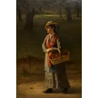 Frederic E. Wright, Girl with Basket of Apples, Oil on board
