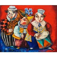 Alexander Kanchik, Three Clowns, Oil on canvas