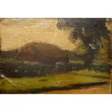 Jean-François Millet, Landscape with Farm House, Oil on canvas laid to board
