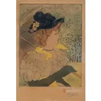 Eugène Delâtre, Woman with a Parasol, Color etching on woven paper